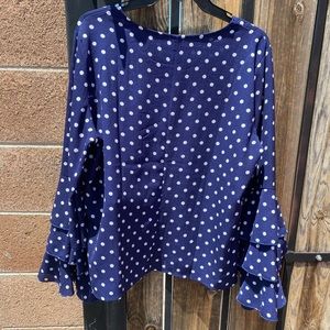 NWOT Super cute long navy top w/white polka dots